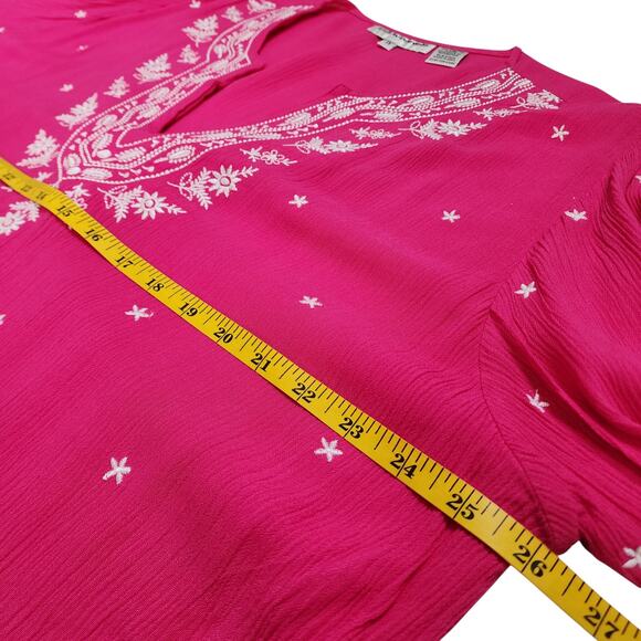 Cathy Daniels Womens Embroidered Tunic Top Plus Size 1X Pink White V Neck Boho - Picture 6 of 8